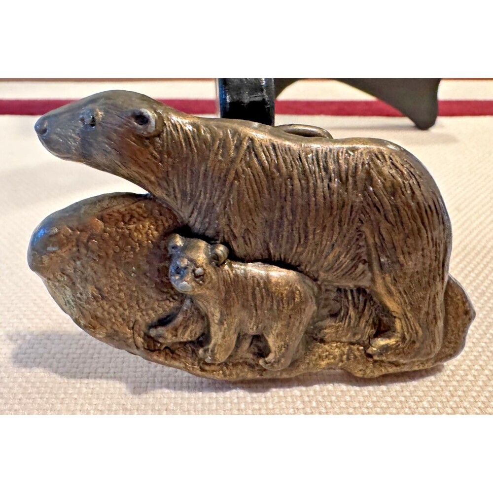Vintage Bergamot Brass Bear and Cub Belt Buckle or Medallion 3" x 2" From 1978